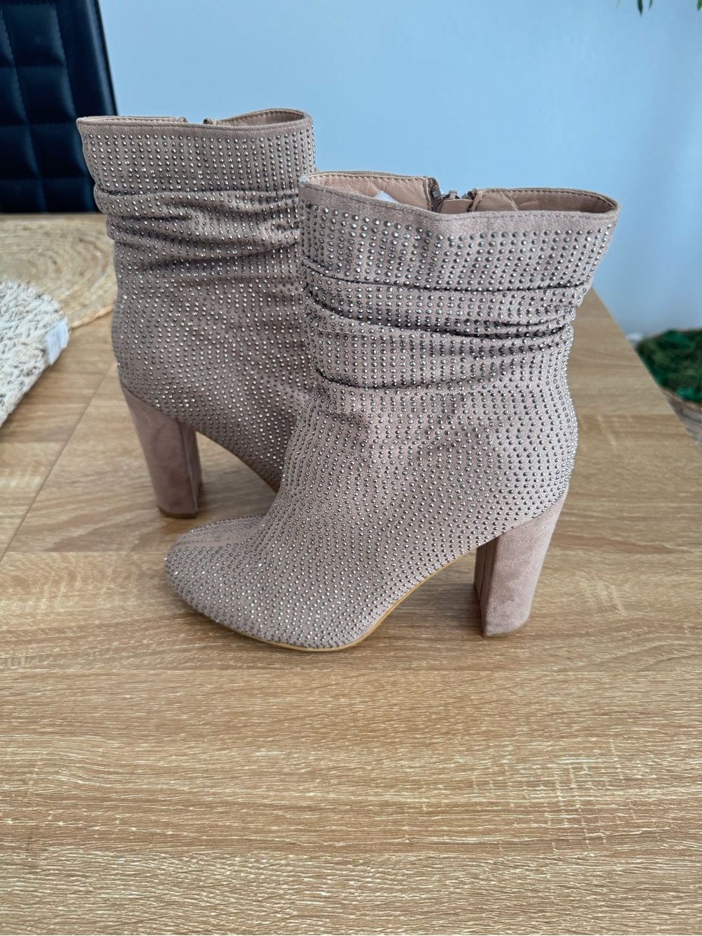 Forever 21 Taupe Suede-Look Studded Ankle Boots